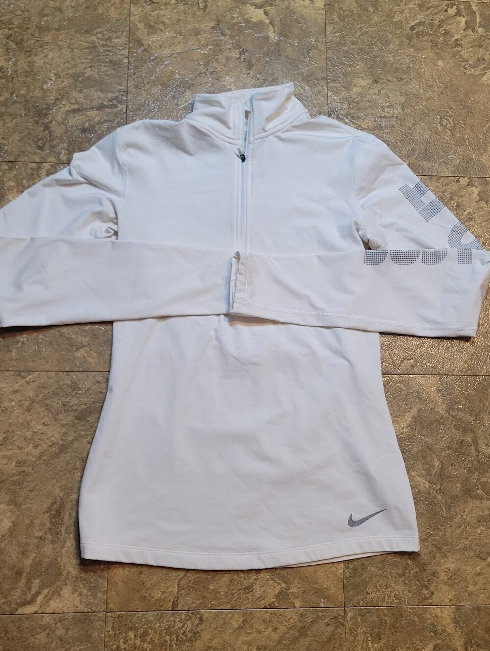 Nike Pro Dri-Fit Pullover Shirt Womens Medium M White Long Sleeve 1/4 Zip